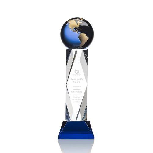 Awards and Trophies - Crystal Awards - Ripley Globe Blue/Gold Towers Crystal Award