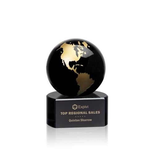 Awards and Trophies - Crystal Awards - Marcana Black/Gold Globe Crystal Award