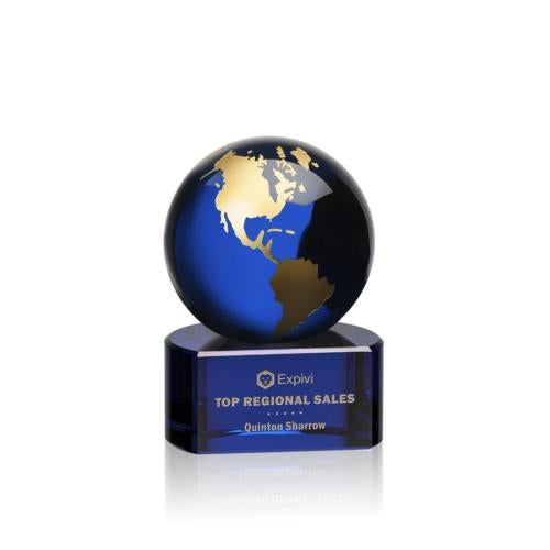 Awards and Trophies - Crystal Awards - Marcana Blue/Gold Globe Crystal Award