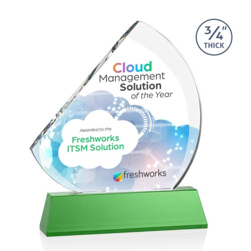 Awards and Trophies - Crystal Awards - Nantucket Full Color Green on Newhaven Peaks Crystal Award