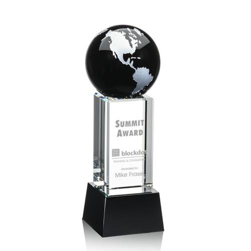 Awards and Trophies - Crystal Awards - Luz Black/Silver on Base Globe Crystal Award
