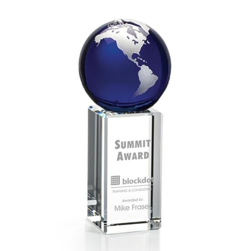 Awards and Trophies - Crystal Awards - Luz Blue/Silver Globe Crystal Award