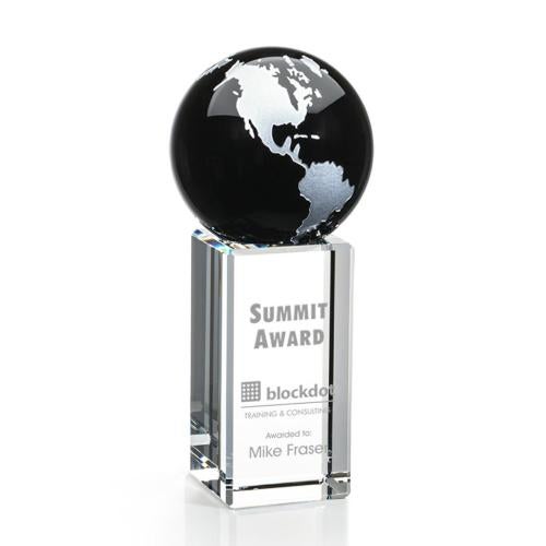 Awards and Trophies - Crystal Awards - Luz Black/Silver Globe Crystal Award