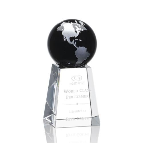 Awards and Trophies - Crystal Awards - Heathcote Black/Silver Globe Crystal Award