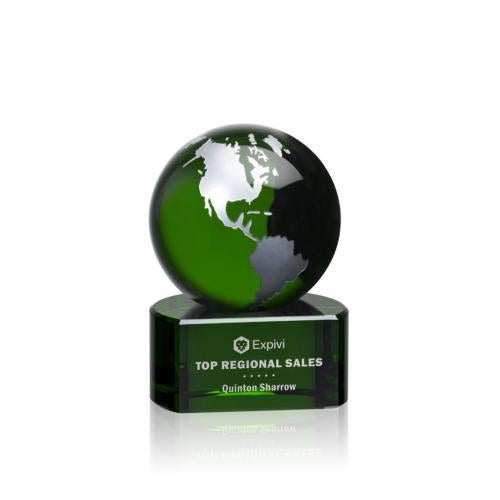 Awards and Trophies - Crystal Awards - Marcana Green/Silver Globe Crystal Award