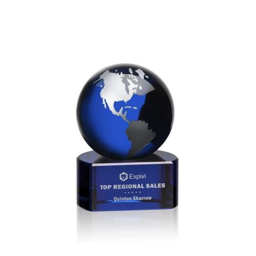 Awards and Trophies - Crystal Awards - Marcana Blue/Silver Globe Crystal Award