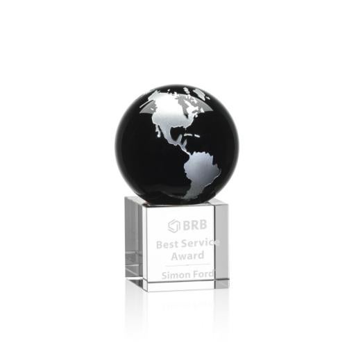 Awards and Trophies - Crystal Awards - Haywood Black/Silver Globe Crystal Award