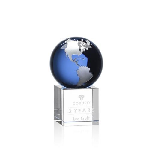 Awards and Trophies - Crystal Awards - Haywood Blue/Silver Globe Crystal Award