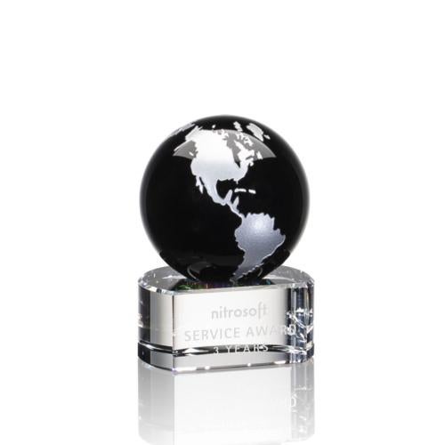 Awards and Trophies - Crystal Awards - Dundee Black/Silver Globe Crystal Award