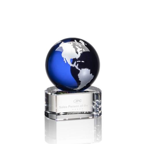 Awards and Trophies - Crystal Awards - Dundee Blue/Silver Globe Crystal Award