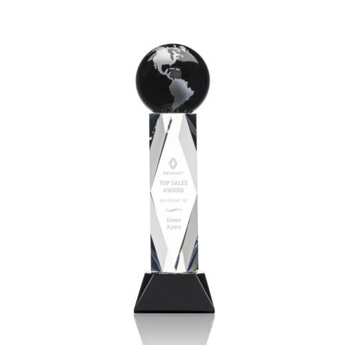 Awards and Trophies - Crystal Awards - Ripley Globe Black/Silver Towers Crystal Award