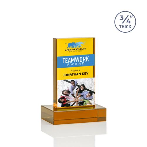 Awards and Trophies - Crystal Awards - Hathaway Full Color Amber Rectangle Crystal Award