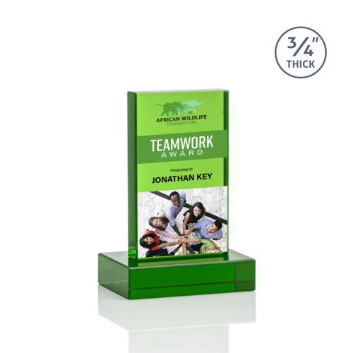 Awards and Trophies - Crystal Awards - Hathaway Full Color Green Rectangle Crystal Award