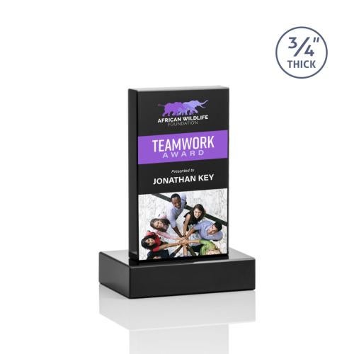 Awards and Trophies - Crystal Awards - Hathaway Full Color Black Rectangle Crystal Award