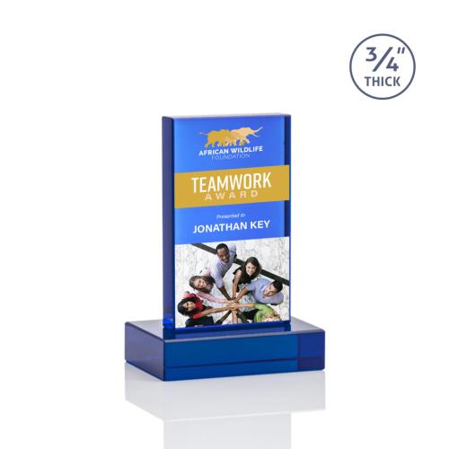 Awards and Trophies - Crystal Awards - Hathaway Full Color Blue Rectangle Crystal Award