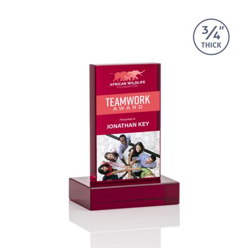 Awards and Trophies - Crystal Awards - Hathaway Full Color Red Rectangle Crystal Award