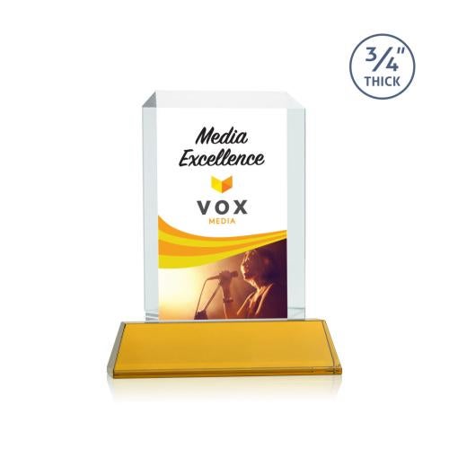 Awards and Trophies - Crystal Awards - Dalton Full Color Amber on Newhaven Rectangle Crystal Award