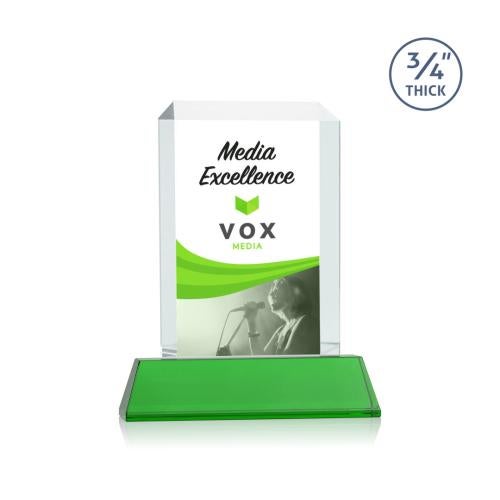 Awards and Trophies - Crystal Awards - Dalton Full Color Green on Newhaven Rectangle Crystal Award