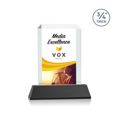 Awards and Trophies - Crystal Awards - Dalton Full Color Black on Newhaven Rectangle Crystal Award