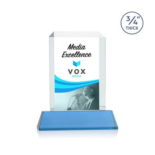Awards and Trophies - Crystal Awards - Dalton Full Color Sky Blue on Newhaven Rectangle Crystal Award