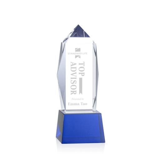 Awards and Trophies - Crystal Awards - Bloomington Blue  on Base Obelisk Crystal Award