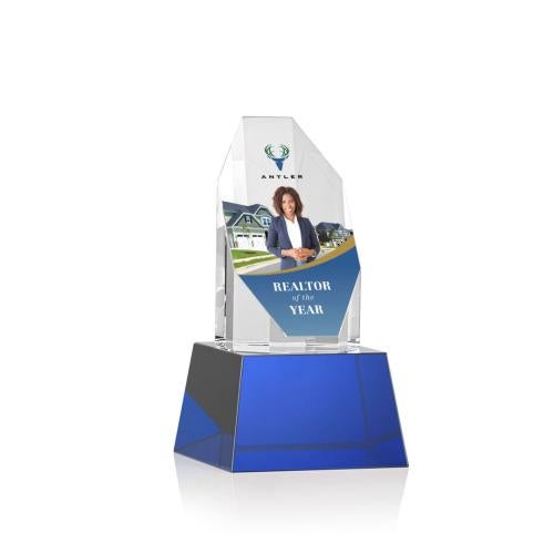 Awards and Trophies - Crystal Awards - Barrhaven Full Color Blue on Base Polygon Crystal Award