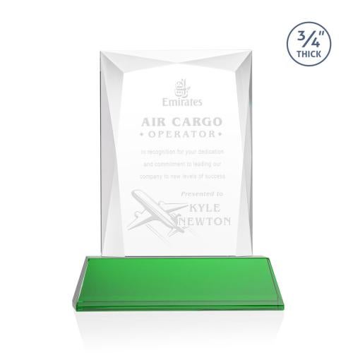 Awards and Trophies - Crystal Awards - Messina Green on Newhaven Base Rectangle Crystal Award