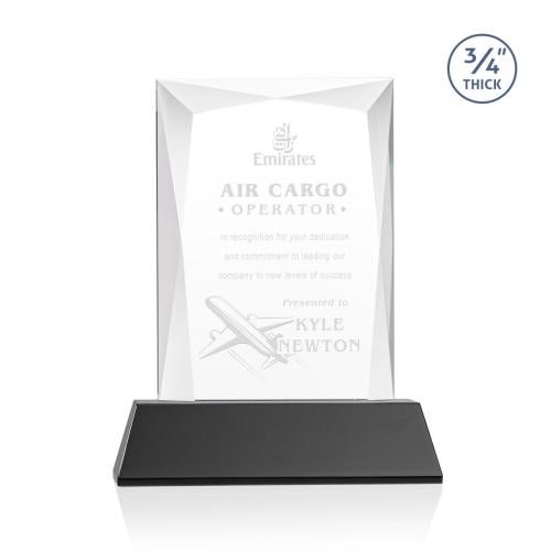 Awards and Trophies - Crystal Awards - Messina Black on Newhaven Base Rectangle Crystal Award