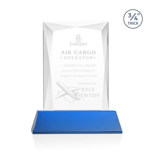 Awards and Trophies - Crystal Awards - Messina Blue on Newhaven Base Rectangle Crystal Award
