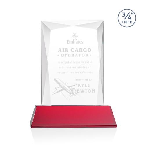 Awards and Trophies - Crystal Awards - Messina Red on Newhaven Base Rectangle Crystal Award