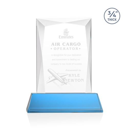Awards and Trophies - Crystal Awards - Messina Sky Blue on Newhaven Base Rectangle Crystal Award