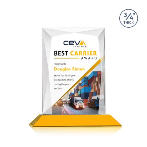 Awards and Trophies - Crystal Awards - Messina Full Color Amber Rectangle Crystal Award