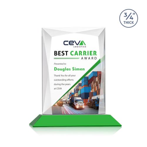 Awards and Trophies - Crystal Awards - Messina Full Color Green Rectangle Crystal Award