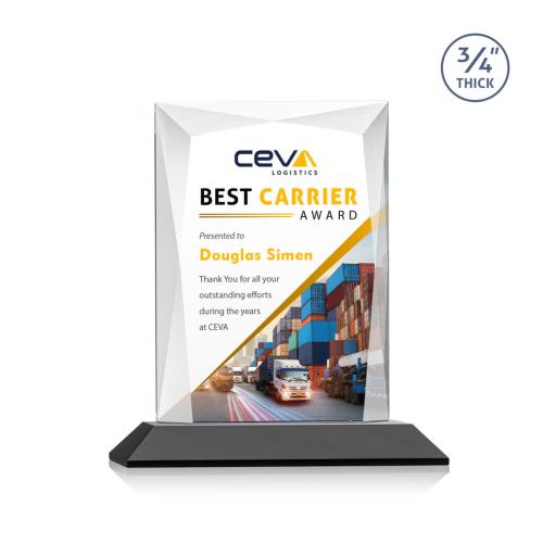 Awards and Trophies - Crystal Awards - Messina Full Color Black Rectangle Crystal Award