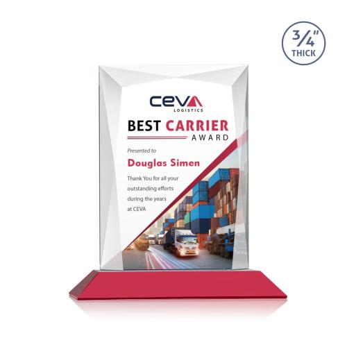 Awards and Trophies - Crystal Awards - Messina Full Color Red Rectangle Crystal Award