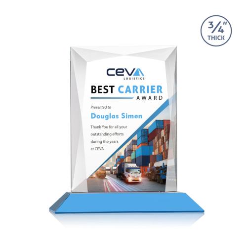 Awards and Trophies - Crystal Awards - Messina Full Color Sky Blue Rectangle Crystal Award