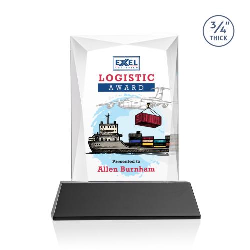 Awards and Trophies - Crystal Awards - Messina Full Color Blackon Newhaven Base Rectangle Crystal Award