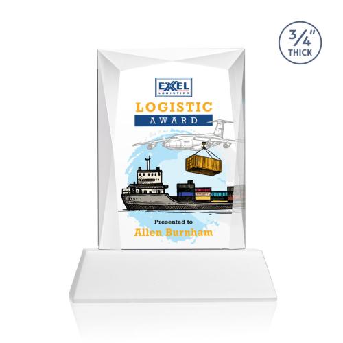 Awards and Trophies - Crystal Awards - Messina Full Color White on Newhaven Base Rectangle Crystal Award
