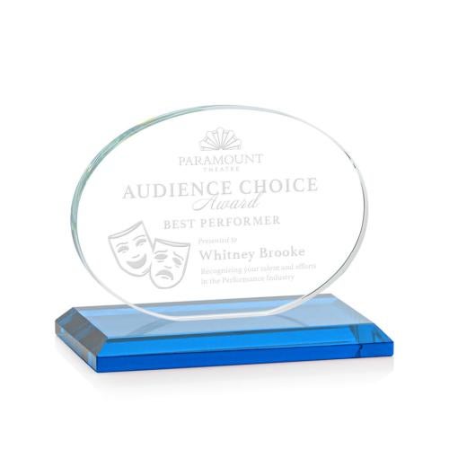 Awards and Trophies - Crystal Awards - Austin Sky Blue (Horiz) Circle Crystal Award