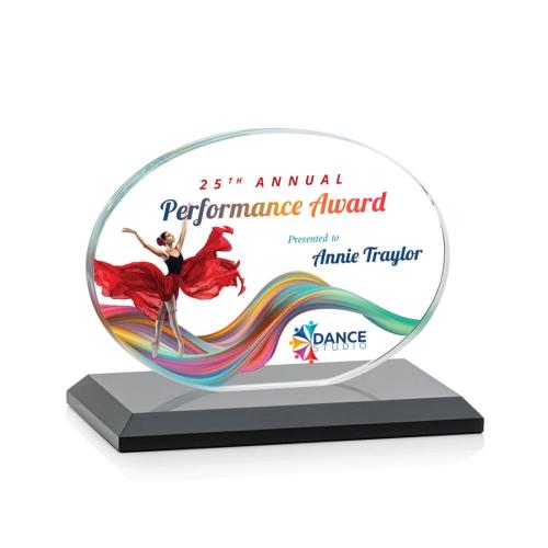 Awards and Trophies - Crystal Awards - Austin (Horiz) Full Color Black  Circle Crystal Award