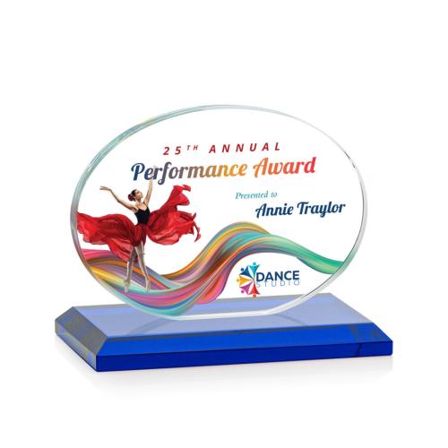 Awards and Trophies - Crystal Awards - Austin (Horiz) Full Color Blue Circle Crystal Award