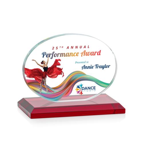 Awards and Trophies - Crystal Awards - Austin (Horiz) Full Color Red  Circle Crystal Award