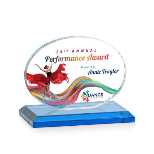 Awards and Trophies - Crystal Awards - Austin (Horiz) Full Color Sky Blue Circle Crystal Award
