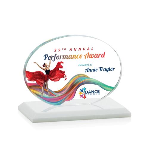 Awards and Trophies - Crystal Awards - Austin (Horiz) Full Color White Circle Crystal Award