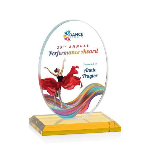 Awards and Trophies - Crystal Awards - Austin (Vert) Full Color Amber Circle Crystal Award