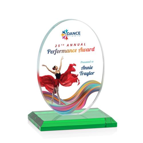 Awards and Trophies - Crystal Awards - Austin (Vert) Full Color Green Circle Crystal Award