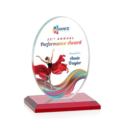 Awards and Trophies - Crystal Awards - Austin (Vert) Full Color Red Circle Crystal Award