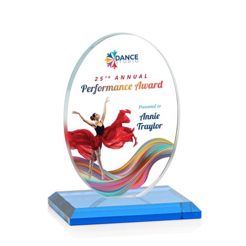 Awards and Trophies - Crystal Awards - Austin (Vert) Full Color Sky Blue Circle Crystal Award