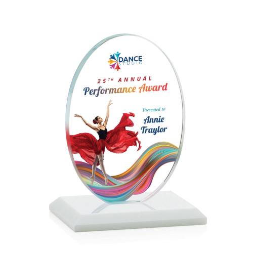 Awards and Trophies - Crystal Awards - Austin (Vert) Full Color White Circle Crystal Award