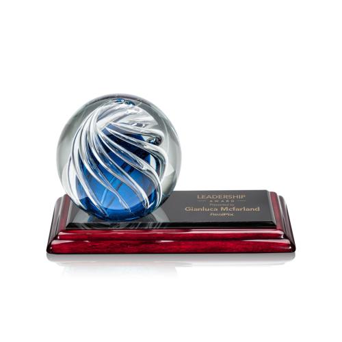 Awards and Trophies - Crystal Awards - Glass Awards - Art Glass Awards - Genista Globe on Rosewood Base Glass Award